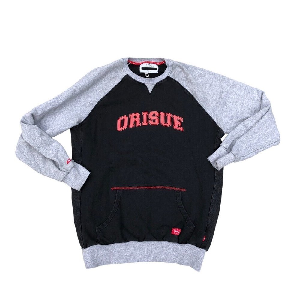 ORISUE Pullover Sweatshirt Men's Double Large Black Grey Crew Sweater​​​​​